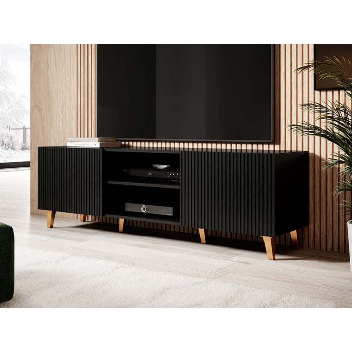 Sanna - meuble TV - 2 portes et 2 niches - 150 cm - Noir Sanna - meuble TV - 2 portes et 2 niches - 150 cm - Noir