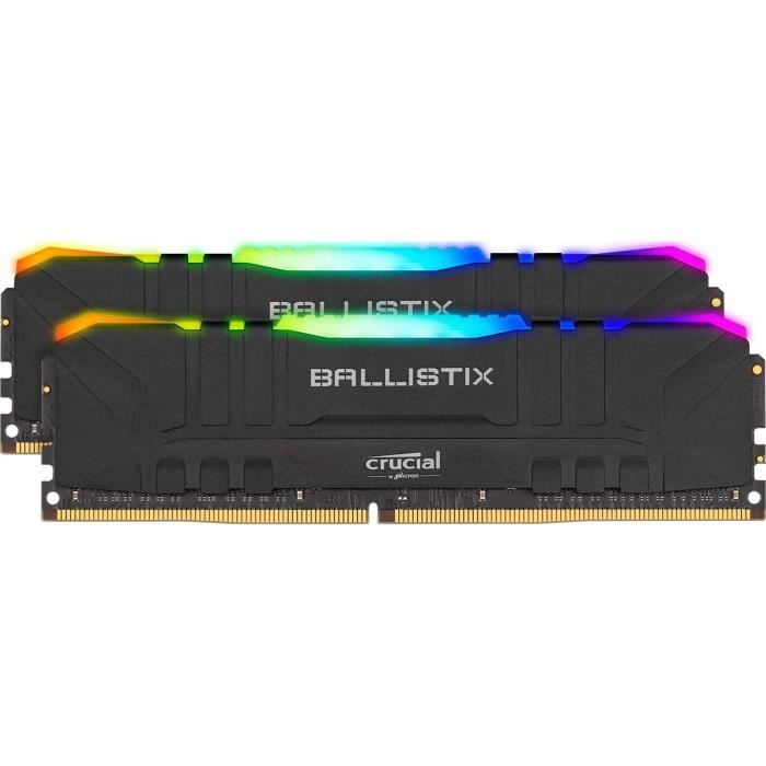 Vente Memoire PC CRUCIAL Ballistix Black RGB 2x32GB (64GB Kit) DDR4 3200MT/s  CL16 RGB pas cher