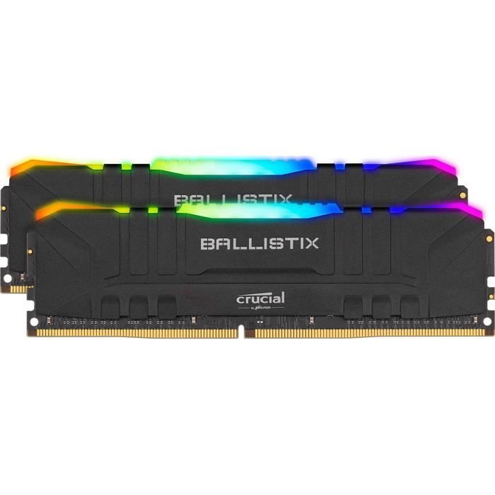 Vente Memoire PC CRUCIAL Ballistix Black RGB 2x32GB (64GB Kit) DDR4 3200MT/s CL16 RGB pas cher Vente Memoire PC CRUCIAL Ballistix Black RGB 2x32GB (64GB Kit) DDR4 3200MT/s CL16 RGB pas cher