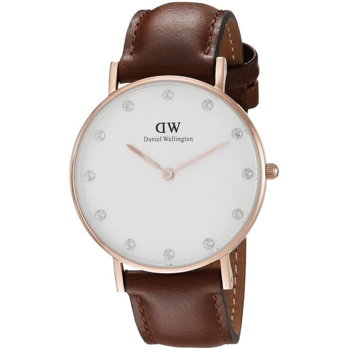DANIEL WELLINGTON FEMME 34MM BRACELET CUIR MARRON QUARTZ MONTRE