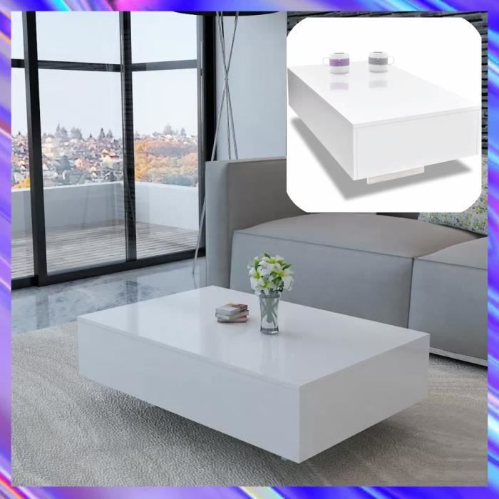 Table basse Haute brillance Blanche - FAFEICY - Rectangulaire - Contemporain - Design