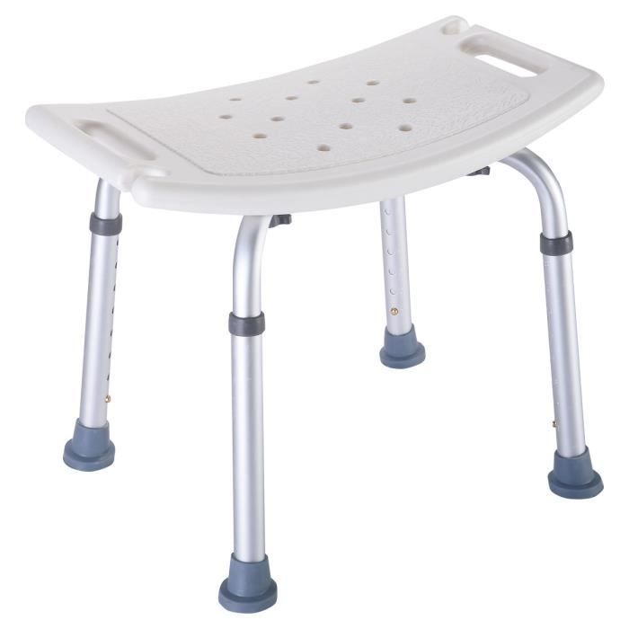 Tabouret de Bain en Aluminium Blanc Tabouret de Douche Incurvé à Hauteur Réglable 38-57CM Charge Maximale 150KG