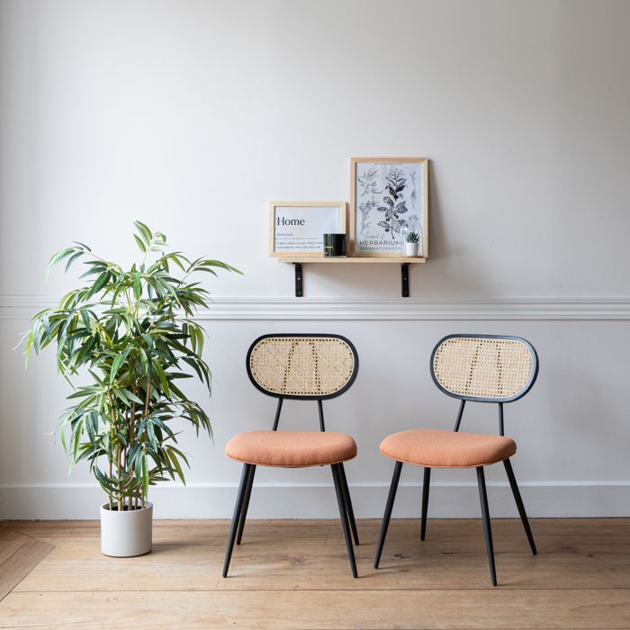 Lot de 2 chaises en cannage et tissu boucle rouille ELENA