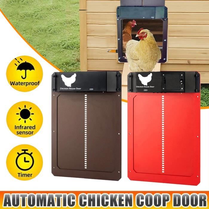 Meilleurs prix pour Porte automatique de poulailler - Rouge - 25x5x36cm - Alimentée par batterie - Détection de lumière - Étanche