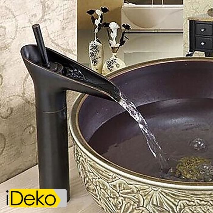 iDeko® Robinet Mitigeur Lavabo en laitonl'huile antique finition peinture  Noir cascade robinet d'évier salle de bains