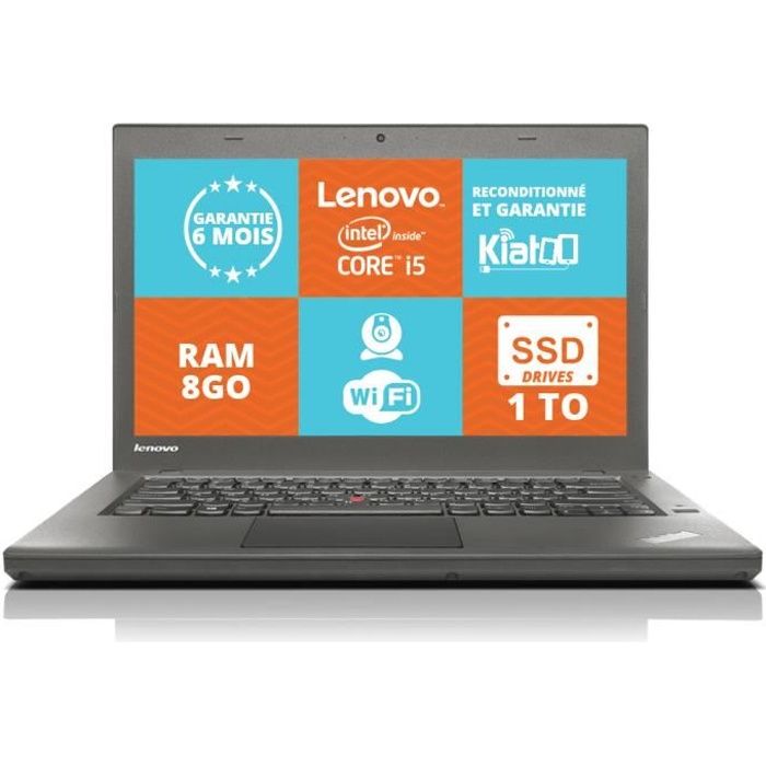 Ordinateur portable Lenovo Thinkpad T440 core i5 8 go ram 1To SSD drives,pc reconditionné garantie 6 mois,w8