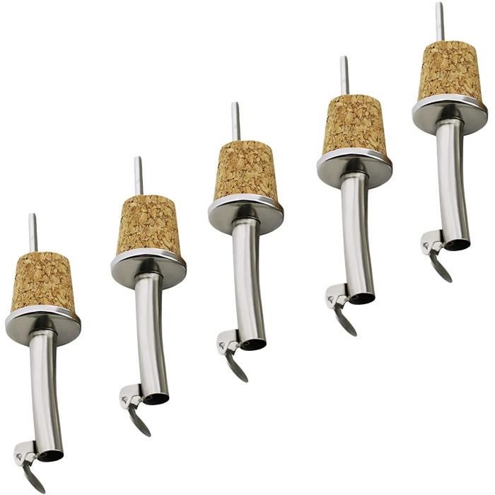 Lot De 5 Verseurs à Vin Acier Inoxydable Avec Bouchons, Bec Verseur Vin Élégant Anti-Goutte, Idéal Vin Rouge Blanc, Durable Et Sans Rouille