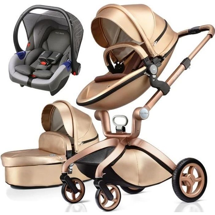 Poussette 3 en 1 Bébé Combinée Siège-Auto Nacelle Trio Réversible Réglable . ROSE