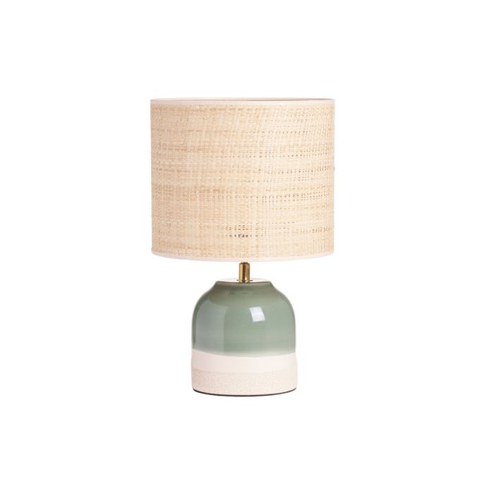 Miliboo - Lampe à poser verte en céramique et abat-jour en rabane H35 cm PIEGA