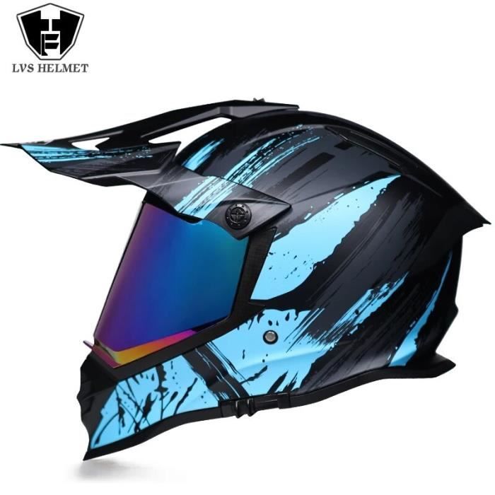 Casque Cross MRDEAR Casque Motocross Bleu, Casque Moto Cross Enfant Set (Goggle/ Gants/ Masque, 4 Pcs) Casque VTT Integral BMX Moto Quad Enduro ATV Scooter Pour Enfant Jeunesse,L Lunette Moto Cross