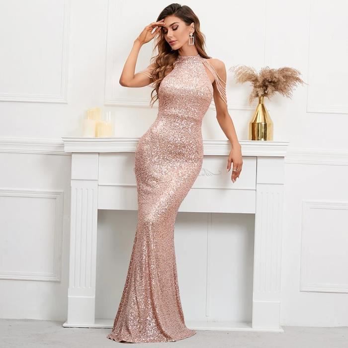 Robe orange perles dorées longue élégante femme chic et confortable