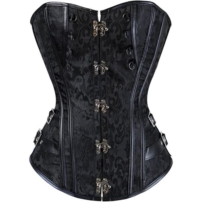 Bustier Corset Cuir Femme Pirate Steampunk Grande Taille, [Z276] Noir