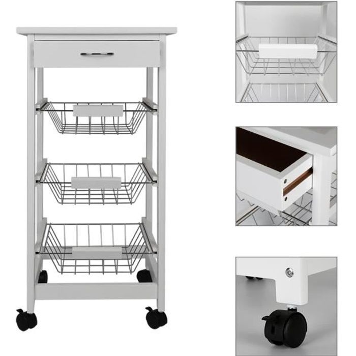 Belles Desserte De Cuisine 3 Etagere Sur Roulettes En Pin Massif L