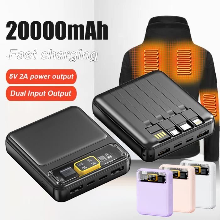 Batterie externe Portable 5V 2a, 20000mAh, gilet chauffant rapide
