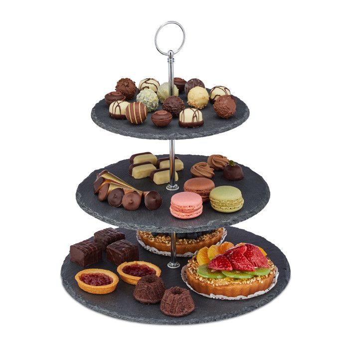 Présentoir 3 Étages Relaxdays En Bambou Naturel - Étagère à Gâteaux, Apéritifs Et Fruits - H 37 Cm