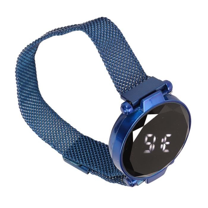 Montre Digitale LED Bleu Style Tableau De Bord – Boîtier Acier, Bracelet Caoutchouc Noir – Montre Sport Unisexe
