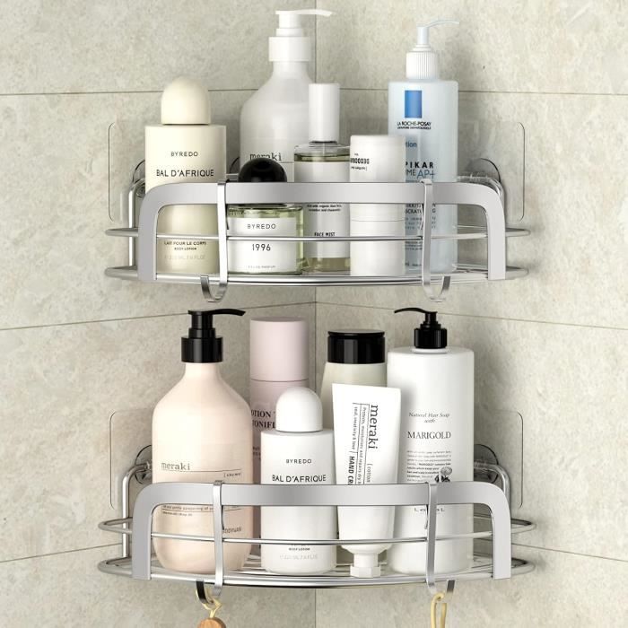 Étagères D'Angle Pour Salle De Bain Sans Forage, Tablette De Douche Adhésive En Aluminium