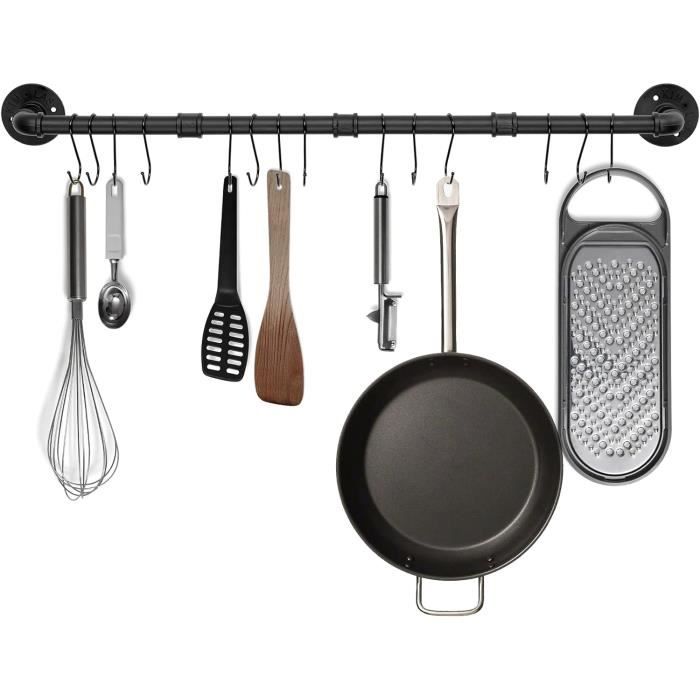 KES Porte-casseroles Étagère Murale Suspendue pour Organisateur de Rangement de Cuisine avec 12 KES Porte-casseroles Étagère Murale Suspendue pour Organisateur de Rangement de Cuisine avec 12