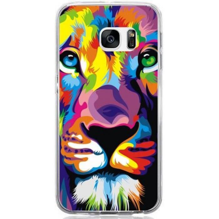 Coque Samsung Galaxy S7 Edge - Dessin Lion mutlicouleur - 1461 ...
