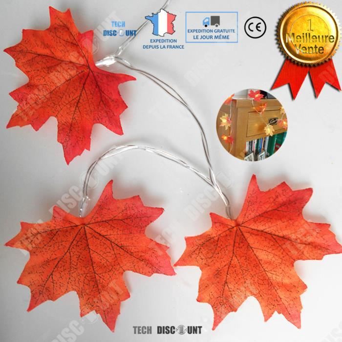 Guirlande Lumineuse Feuille D'érable LED - 3 M, 20 Feuilles - 2 Modes (fixe/clignotant) - Décoration Automne, Noël, Extérieur
