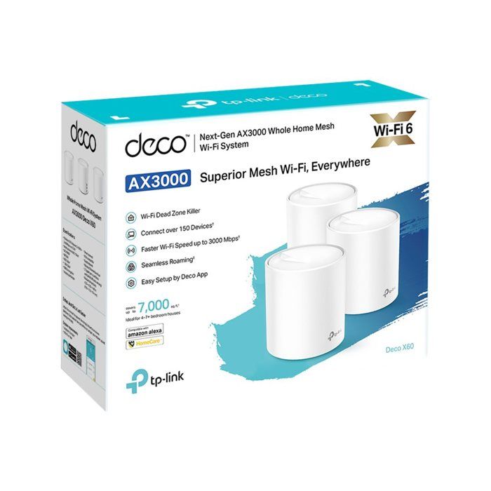 WiFi 6 Mesh AX5400 Mbps - TP-Link Deco X60(3-Pack) - Système WiFi 6 pour Toute la Maison - Couverture WiFi de 660