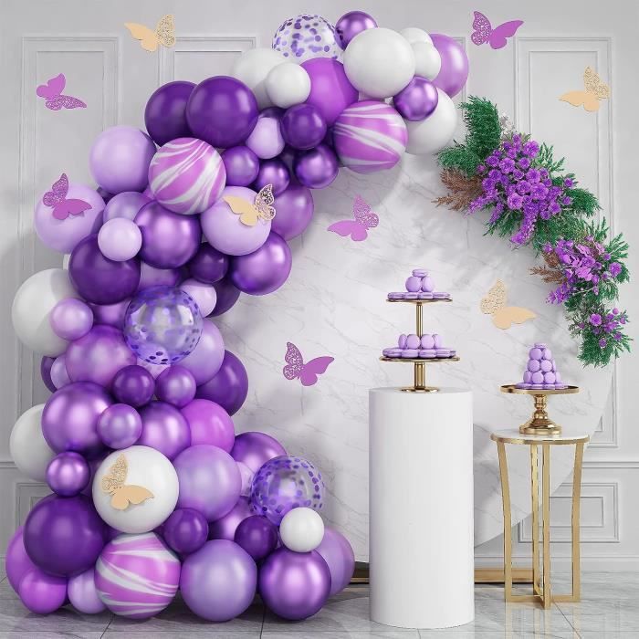 Violet Ballon Arche Anniversaire, 91 Pièces Kit Arche Guirlande Ballons,  Violet Blanc Agate Ballons En Latex Avec 10 Pièces [H4622] - Cdiscount  Maison