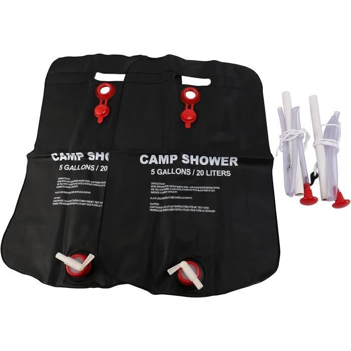 Sac De Douche Solaire 20L – Pliable, Léger – Chauffe à 45°C – Pompe à Main – Pour Camping, Rando, Plage – PVC Étanche