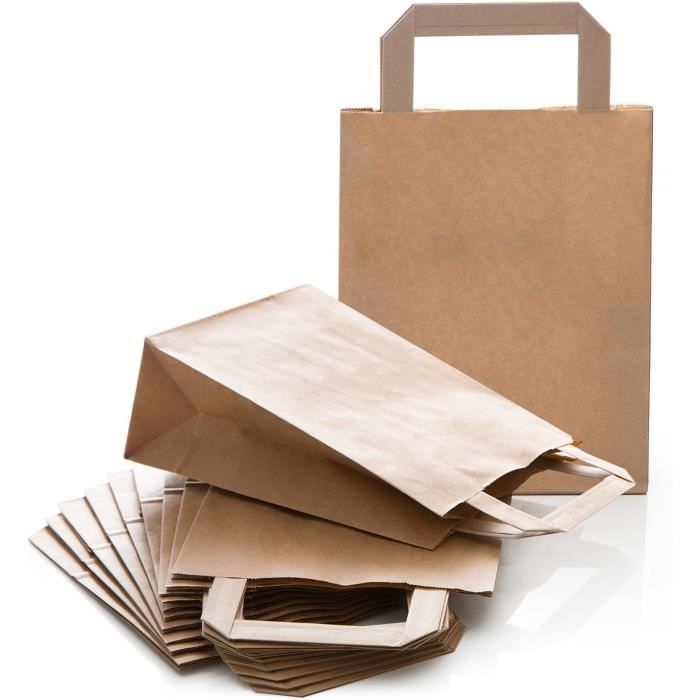50 Sacs En Papier Kraft Avec Fenêtre + 60 Autocollants - Pour Bonbons, Gâteaux, Confiseries - Taille 8,9x5,9x19 Cm
