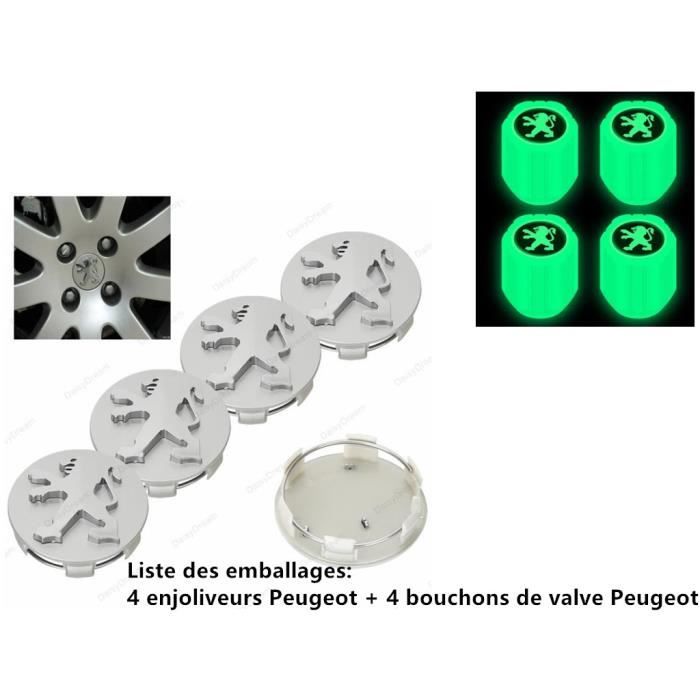 Lot de 4 centre de roue cache moyeu Remplacement pour Peugeot 60mm Argent