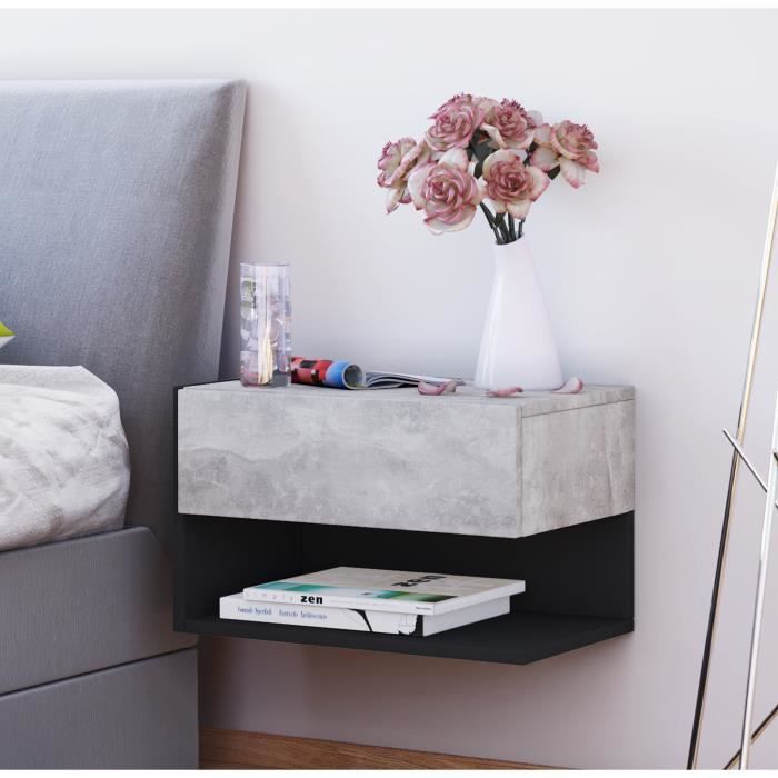 Vcm Etagere Mural Table De Chevet Dormal Beton Noir Achat