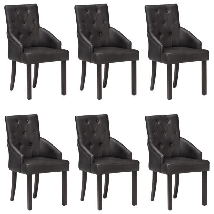 vidaXL Chaises de salle à manger 6 pcs Noir Cuir de chèvre véritable