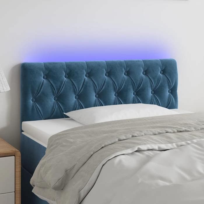 vidaXL Tête de Lit à LED Meuble de Chambre à Coucher Accessoire de Lit Simple Tête de Cadre de Lit Intérieur Bleu Foncé 3121988