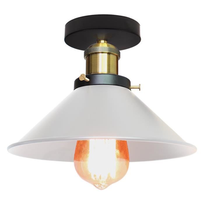 UNI Lustre Industrielle en Métal Blanc Luminaire Abat-jour E27 40W Blanc