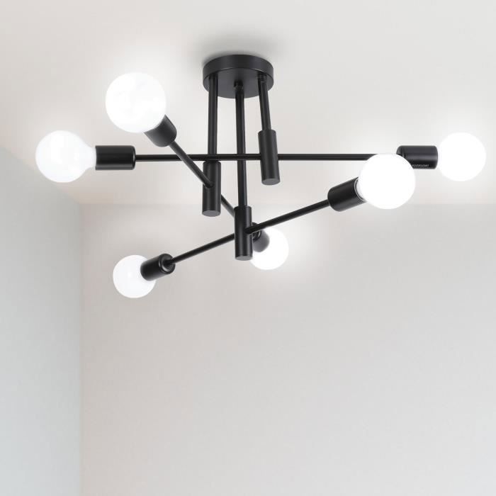 UNI Rétro Lampe Plafonnier Luminiare Vintage Industrielle 6 Spot Lustre Eclairage pour Salle à Manger Chambre Salon Noir