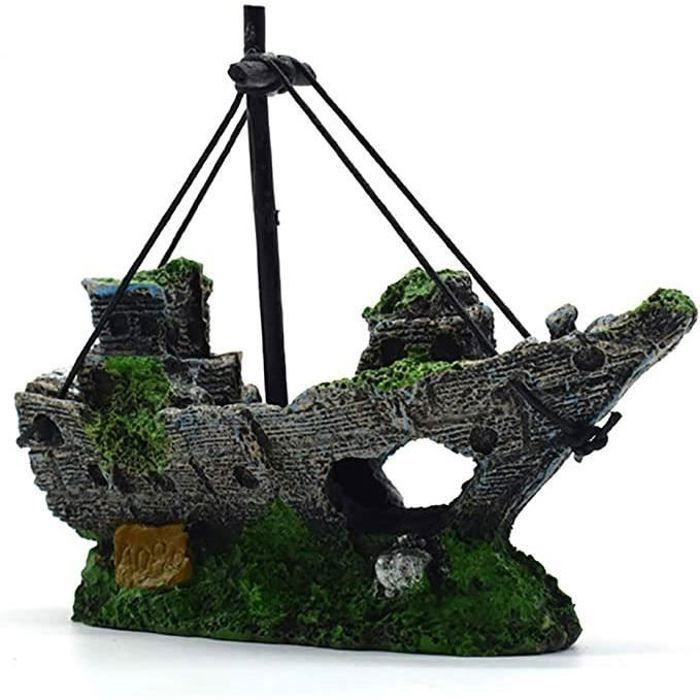 Meilleurs prix pour Bateau d'aquarium décoration d'épave d'aquarium en résine artificielle bateau pirate moyen 13.5 x 5.5 x 13 cm