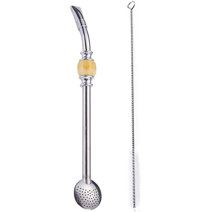 Yerba Mate Bombilla Lot De 3 Pailles Filtrantes En Acier Inoxydable 304 De Qualité Alimentaire 15,5 Cm De Long Avec Brosse De Nettoyage (argenté