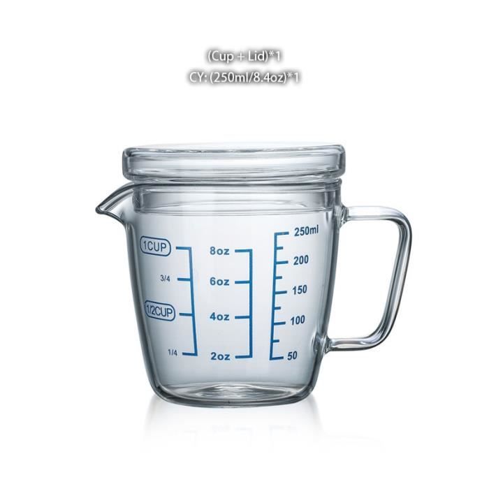 VERRE DOSEUR,250ml with Lid--Tasse à mesurer en verre, pot à lait, crémier  résistant à la chaleur, pichet pour le thé et le café, sû