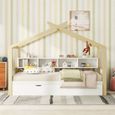 Lit cabane 140x200cm, lit de maison d'enfant, équipé d'un lit gigogne, 4 compartiments de rangement, blanc-1