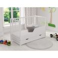 Lit d'enfant,lit bebe blanc 120x60cm avec tiroir, matelas et barre de sécurité-1