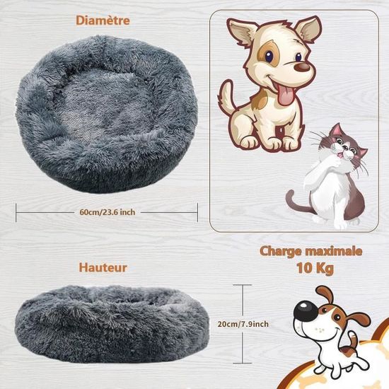 Panier Chien Peluche Coussin Chien Rond Lit Pour Chat, Coussin Chat Peluche Rembourrage En Coton
