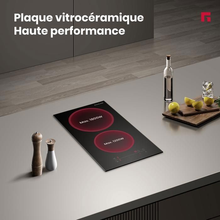 Plaque De Cuisson Vitrocéramique 2 Feux Hobsir 3000W - 29cm - 9 Niveaux Puissance - Installation Facile