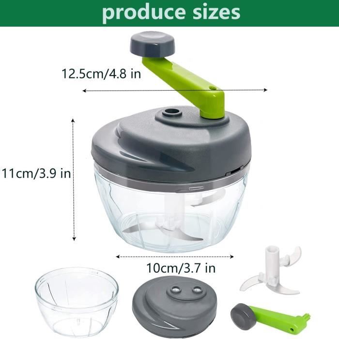 Hachoir Manuel MGE 650ml - 3 Lames Inox - Pour Oignons, Ail, Légumes - Hachoir Cuisine