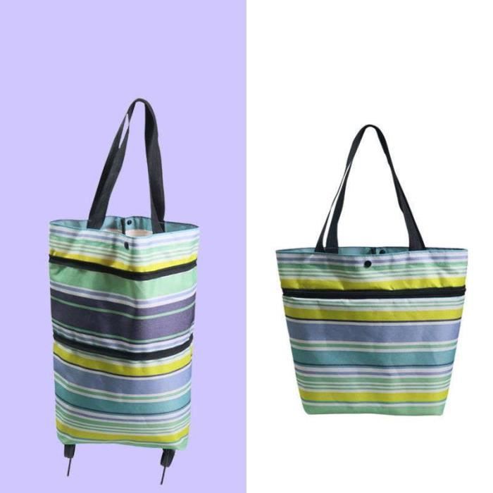 Sac de courses pliable Sac de courses Rayures bleu-jaune Tissu Oxford  Roulettes 15 livres de capacité