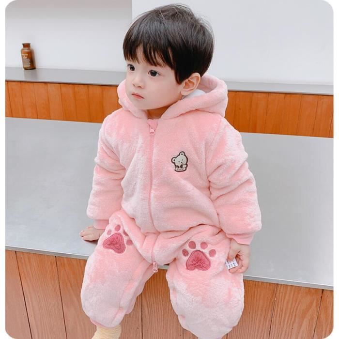 Manteau Hiver Bebe Barboteuses Pyjama Chaud Nouveau ne Vetements en Flanelle Combinaison Bebe Rose