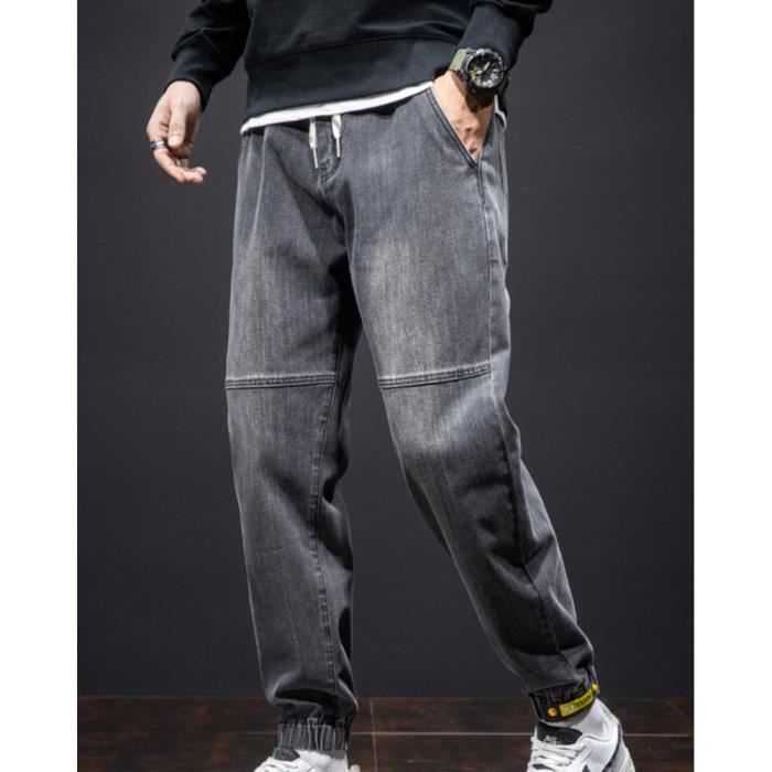 Homme Jeans Slim Delave Taille Elastique Cordon Cargo Jeans en Denim Stretch Dechir Noir Gris Noir gris Cdiscount Pret a Porter