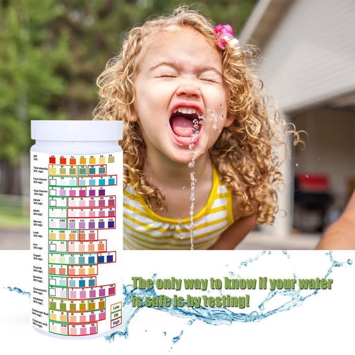 Test Qualité Eau Piscine - 50 Bandelettes - Mesure PH, Chlore, Alcalinité - Pour Piscine, Spa, Aquarium