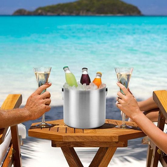 Seau à Glaçons Isotherme 3.2L FiveHome Avec Couvercle Hermétique - Double Paroi, Pince Et Passoire Incluses - Idéal Pour Apéros, Cocktails, Champagne