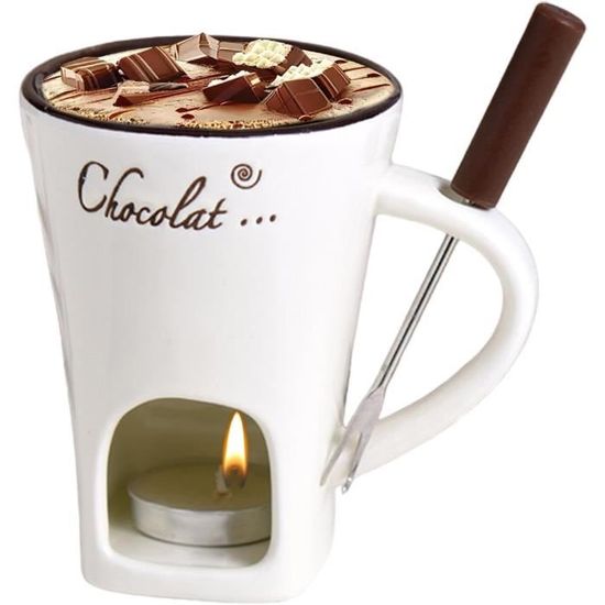 Tasses à Fondue Chocolat Lot De 2 - Céramique Avec Fourchettes - 200ml - Idéal Fromage Ou Chocolat