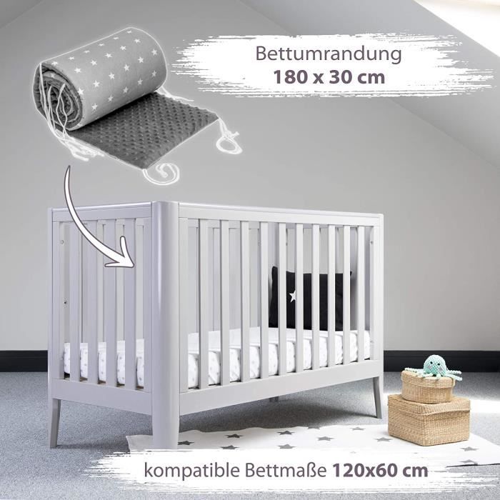Tour de lit Bebe 60x120 contour de lit bébé - tour de lit fille garçon,  complet respirant, tour de berceau coussin 180 x 30 cm Minky - Cdiscount  Puériculture & Eveil bébé