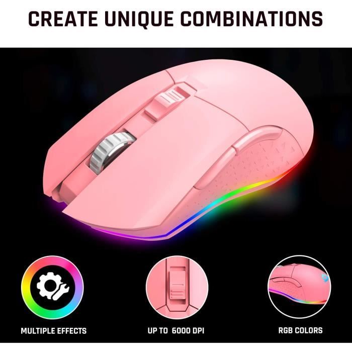 KLIM Blaze - Souris Gamer sans Fil RGB - Rechargeable + Pink + Capteur  Haute Précision avec Batterie Longue Durée + 6000 DPI Réglabl - Cdiscount  Informatique
